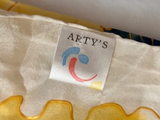 ARTY'S handprinted lemon floral pure silk hand rolled edge square scarf view 7
