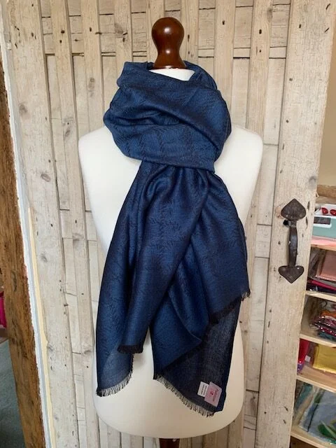 100% pure cotton jacquard French navy blue geometric pattern pashmina by Pashmina Love view 2
