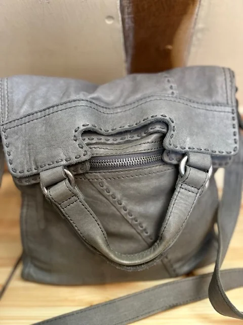 LUCKY BRAND grey/khaki soft rustic leather fold over xb shoulder bag view 3