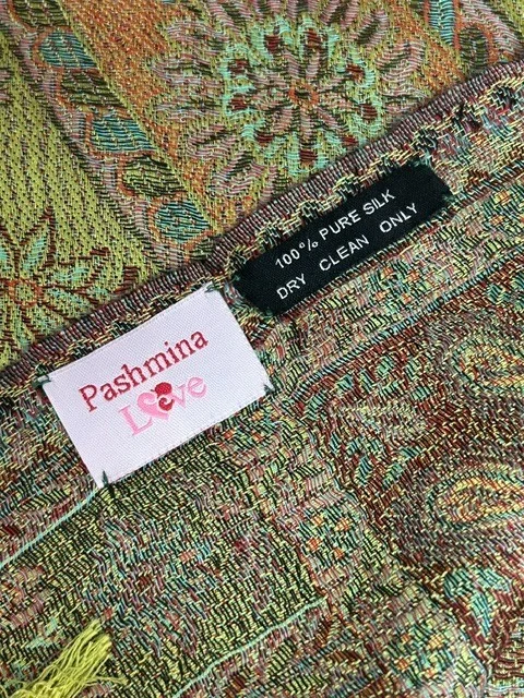 Lime pistachio paisley pure silk Jamawar pashmina shawl by Pashmina Love view 4