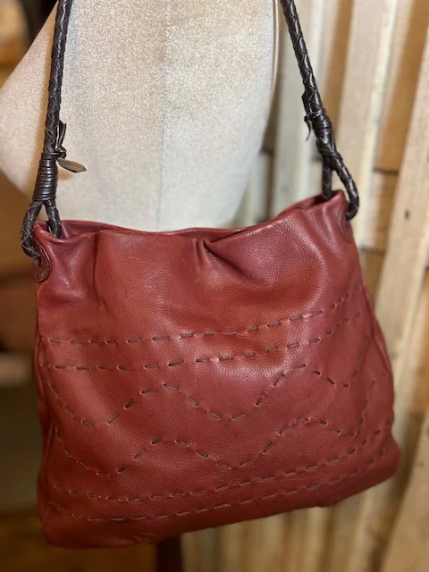 HIDESIGN by Radley burgundy red rustic leather slouchy shoulder bag view 3