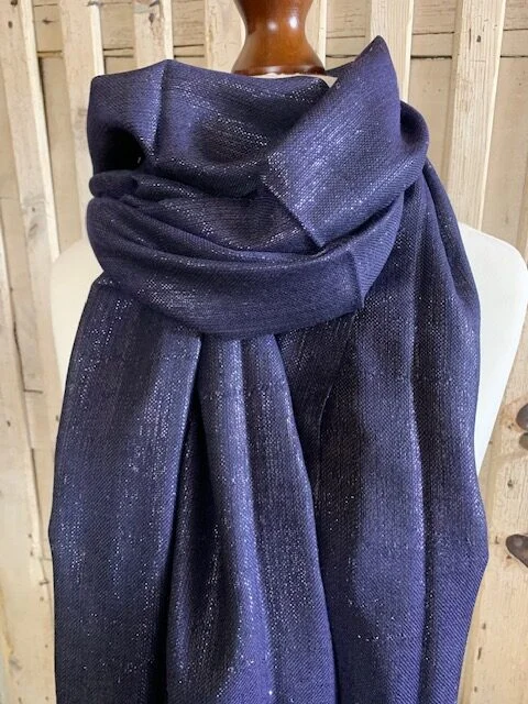 Navy blue shimmer merino wool superfine lightweight pashmina by Pashmina Love