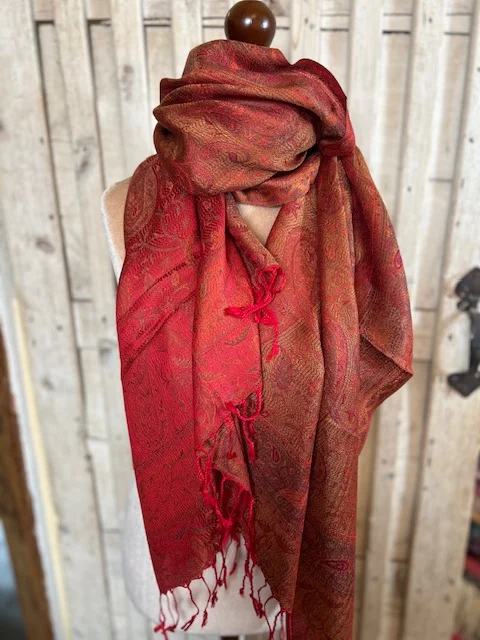 Red paisley pure silk Jamawar pashmina shawl by Pashmina Love view 2