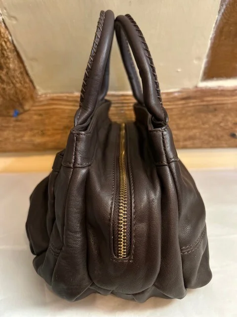 Ri2K John Richmond chocolate brown luxury leather top handle grab handbag view 4