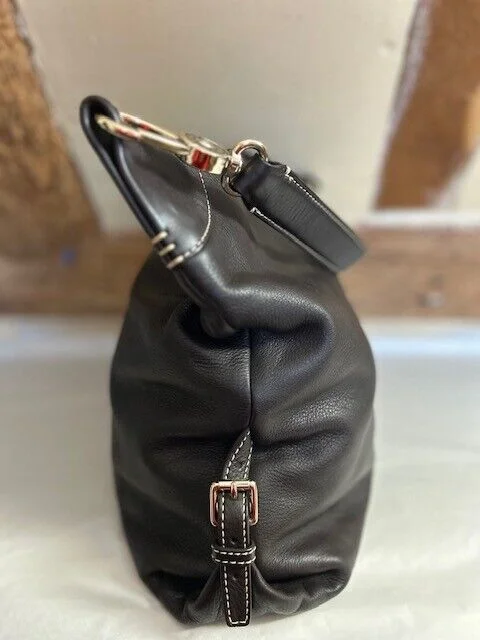 Large Dooney & Bourke dark brown premium leather slouch hobo shoulder bag view 5