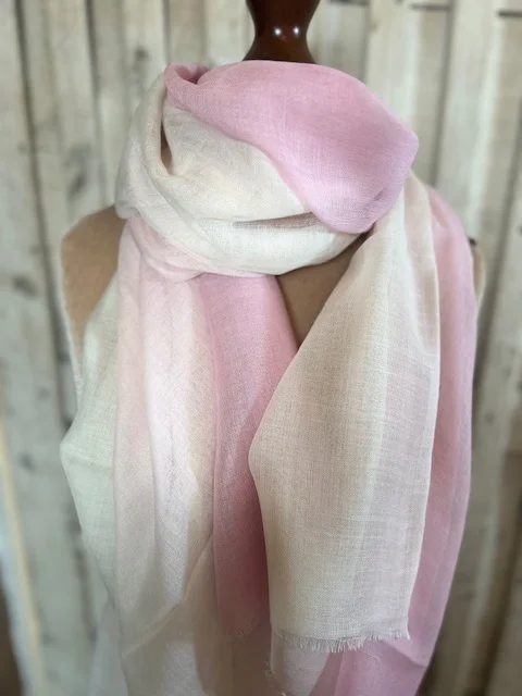 Pink cream ombre fine wool lightweight pashmina shawl by Pashmina Love