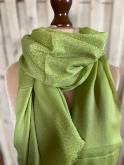 Fresh Green lightweight wool & silk pashmina shawl by Pashmina Love view 2