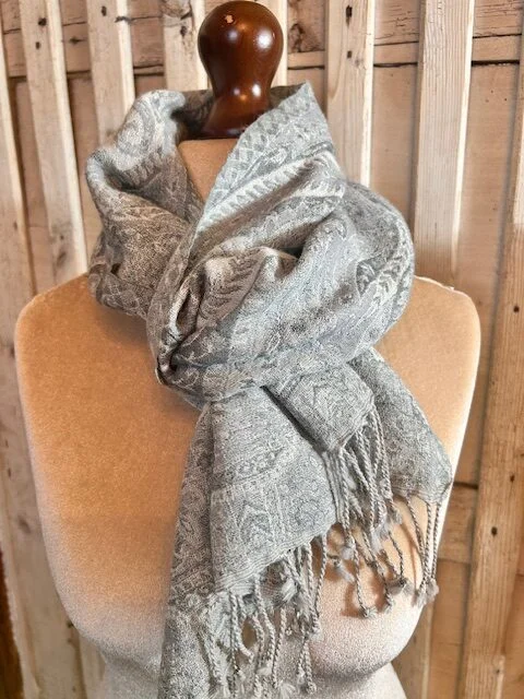 Pale grey tones lightweight wool patterned scarf