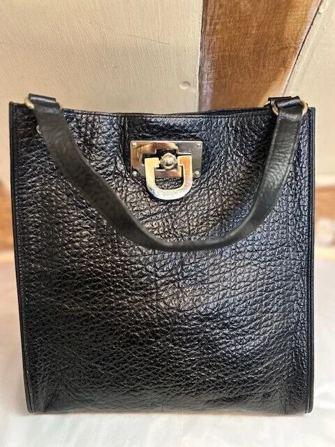 Simple DKNY black pebble grained real leather tote shopper bucket grab hand bag