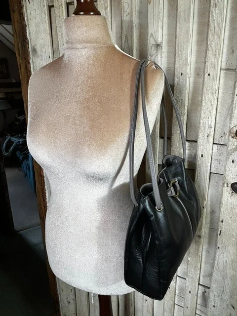 GIGI black & grey buttery soft leather two strap shoulder bag view 3