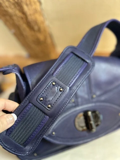 Indigo purple BILLY BAG quality leather satchel saddle wide strap shoulder bag view 6