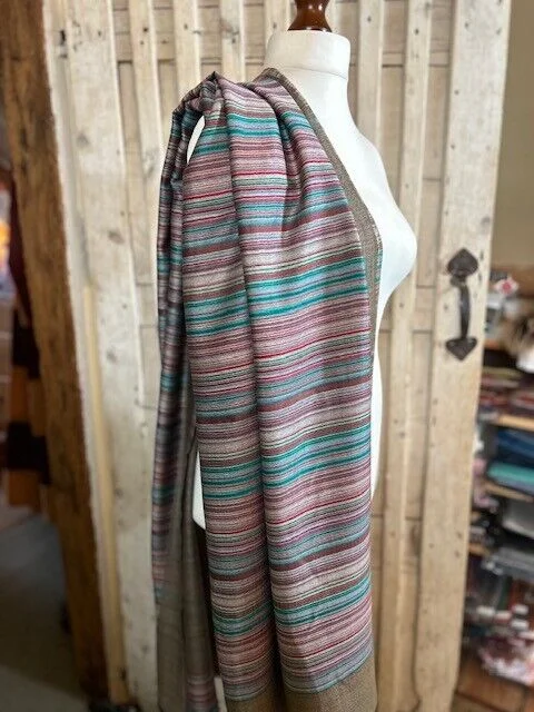 Summer weight taupe merino/cashmere fine striped pashmina by Pashmina Love. view 3
