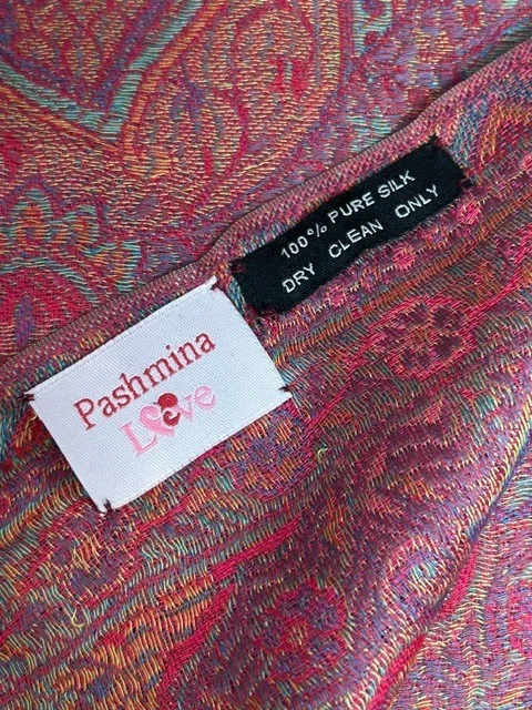Reds with green paisley pure silk Jamawar pashmina shawl by Pashmina Love view 3