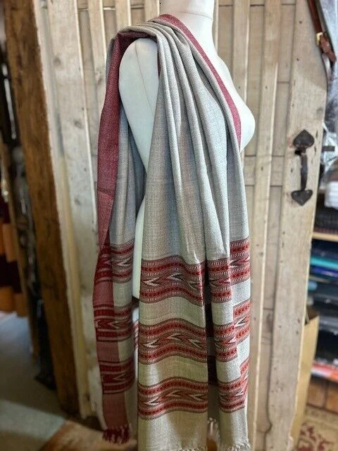 Dove grey multi pure wool Kullu Jacquard Aztec design pashmina by Pashmina Love. view 3