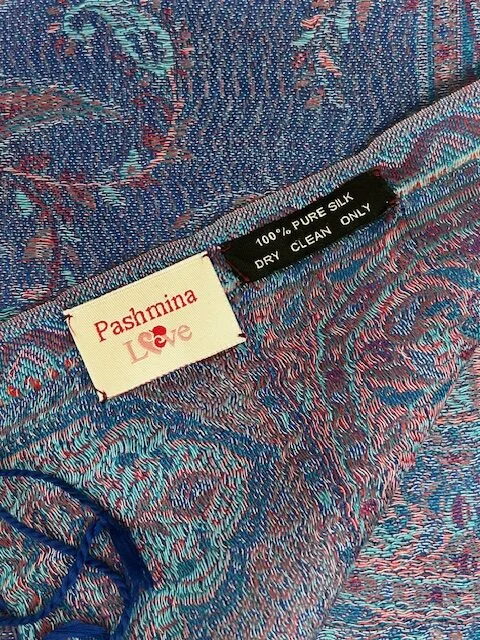 Blue paisley pure silk Jamawar pashmina shawl by Pashmina Love view 6