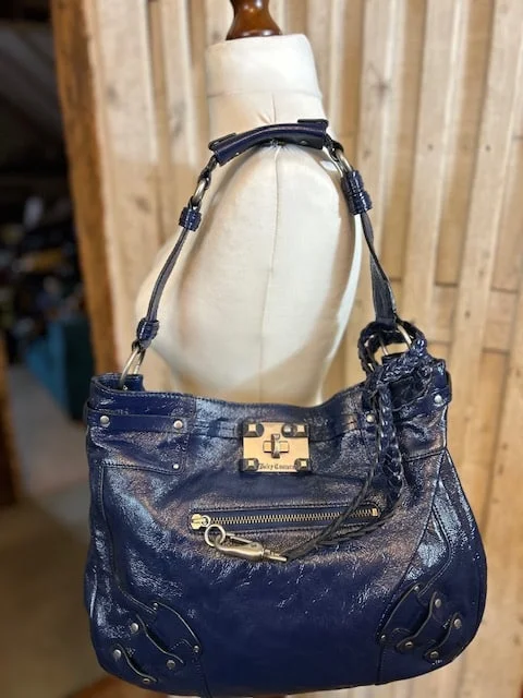 Lge JUICY COUTURE blue patent leather slouch hobo sac shoulder bag view 2