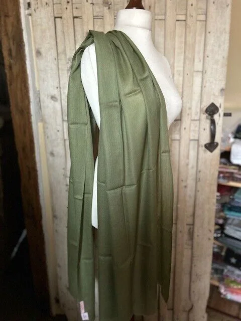 Fine lightweight rich sage cashmere & silk pashmina by Pashmina Love view 3