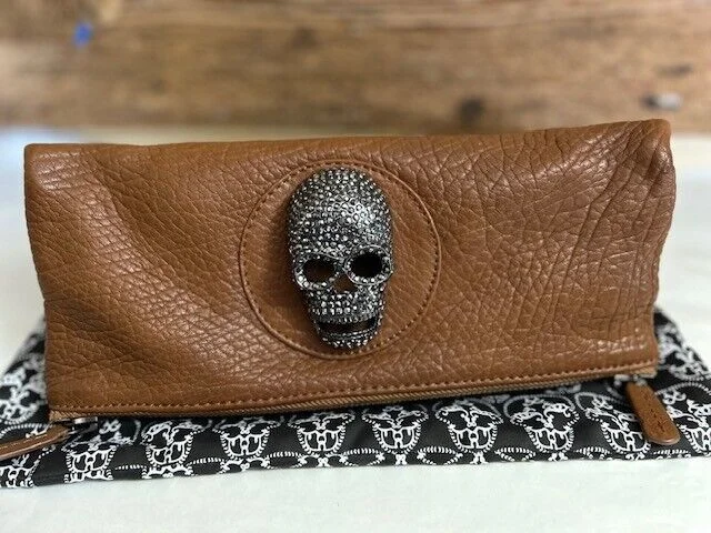 Thomas Wylde premium tan grained leather skeleton clutch bag