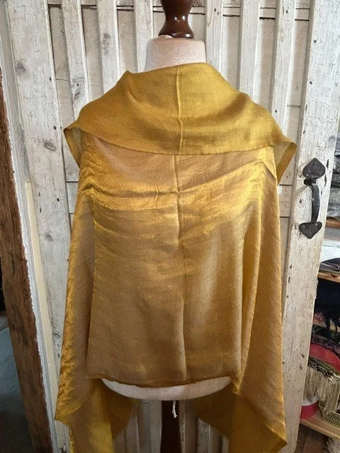 Old gold wool & silk traditional Zari shimmer pashmina shawl by Pashmina Love view 5