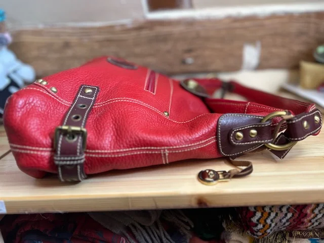 Lge DOONEY & BOURKE red/tan leather slouch hobo shoulder bag view 5