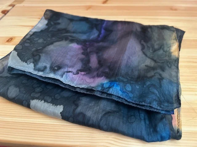 Blue pure silk tie dye print long thin versatile scarf muffler view 5