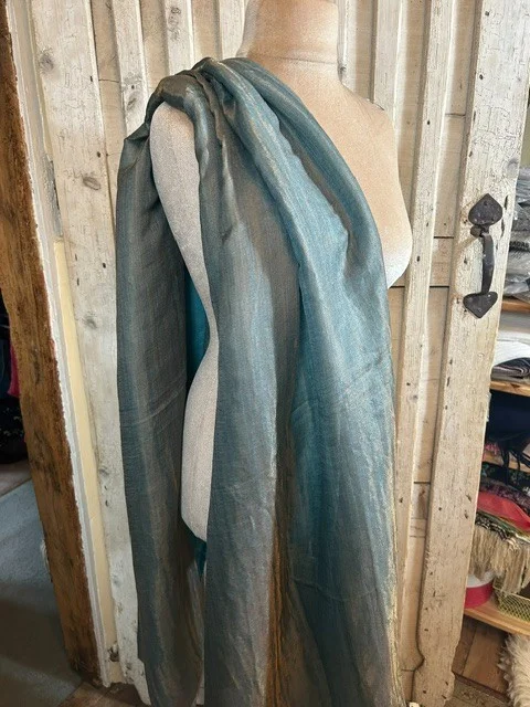 Teal blue wool & silk traditional Zari shimmer pashmina shawl by Pashmina Love view 2