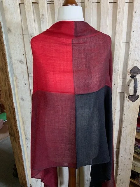 Fine merino wool claret marl four section pashmina by Pashmina Love. view 2