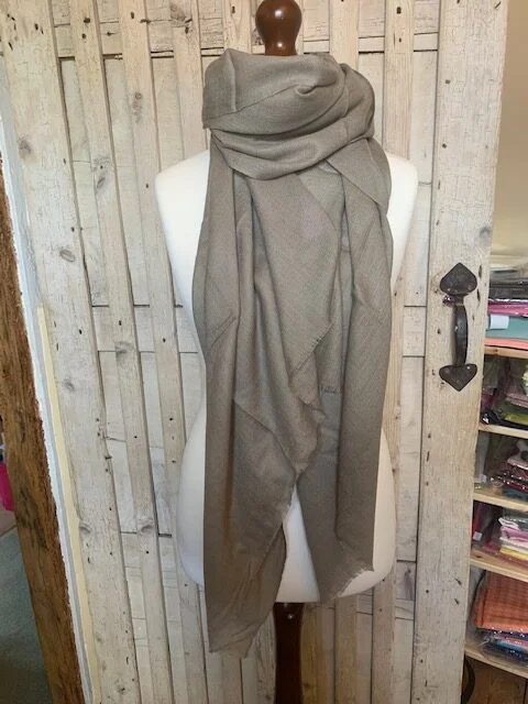 Natural khaki-grey pure fine woven silk pashmina by Pashmina Love