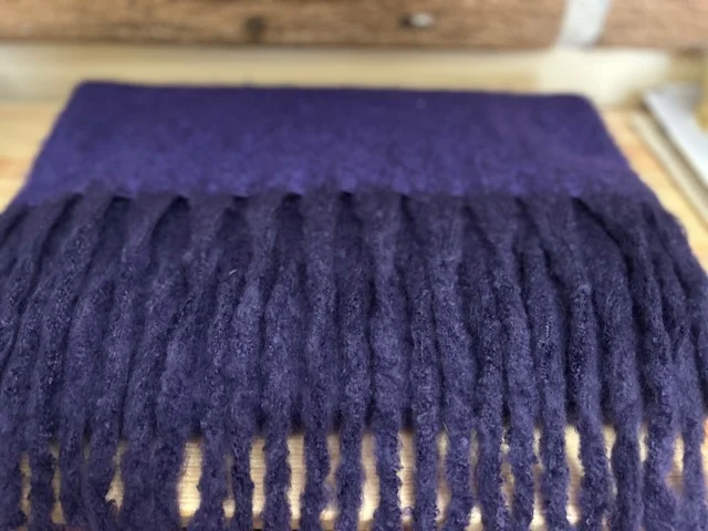 Chunky purple two tone thick wool blend tassel scarf view 4