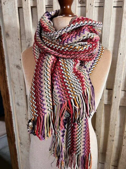 MISSONI multicolour zig zag wool acrylic long scarf with tassels view 3