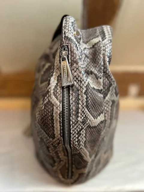 Lge COCCINELLE brown snakeskin leather slouch sac bucket hobo shoulder bag view 6