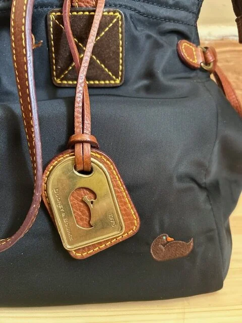 DOONEY & BOURKE black/tan nylon & leather shoulder handbag view 3