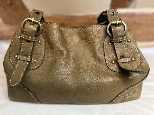 Khaki Blondie Mania aged leather two strap top handle shoulder bag view 3