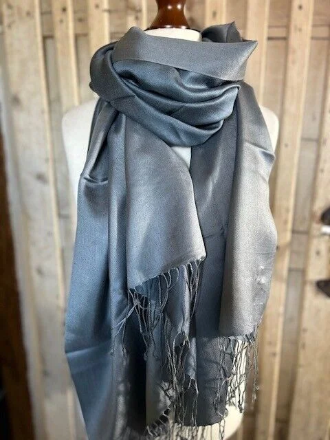 Pewter fine quality pure silk reversible pashmina by Pashmina Love