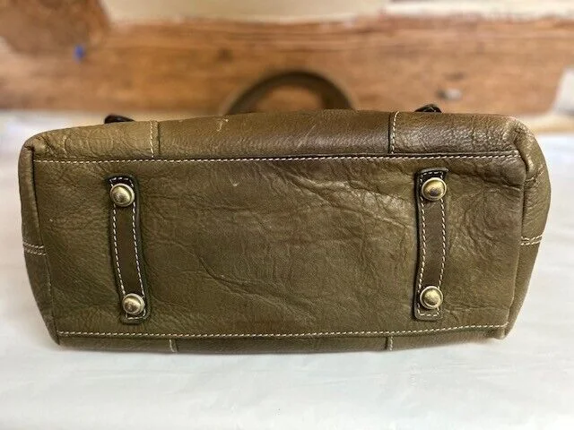 Khaki Blondie Mania aged leather two strap top handle shoulder bag view 7