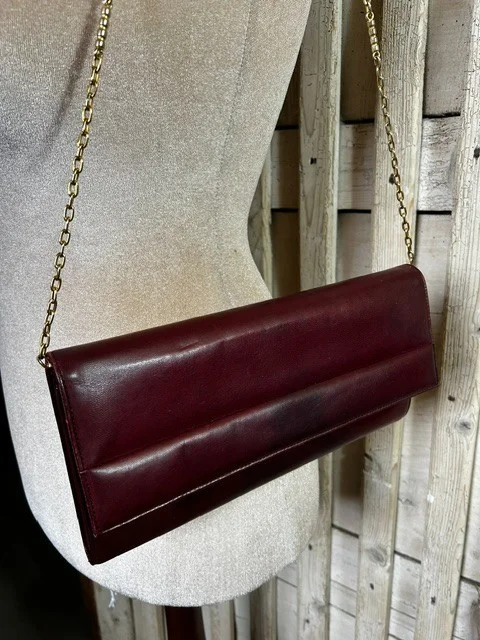 Vintage burgundy wine smooth leather occasion clutch shoulder bag view 3