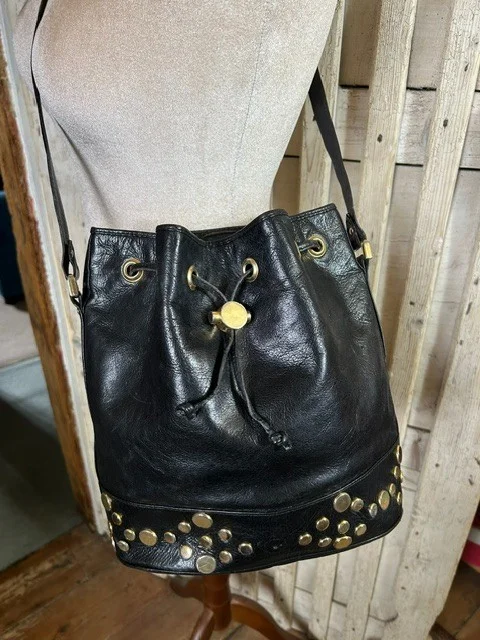 RUSSELL & BROMLEY black studded leather bucket slouch duffle xb shoulder bag view 9