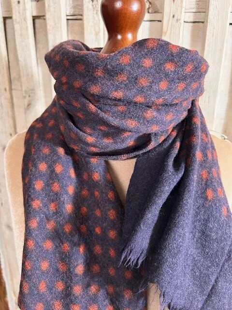 Navy blue spot fine pure wool scarf shawl wrap muffler