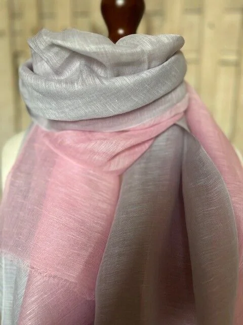 Pure linen pink/grey ombre fine lightweight pashmina by Pashmina Love view 2