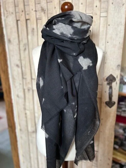 XL black tie dye superfine lux merino wool pashmina by Pashmina Love. view 2