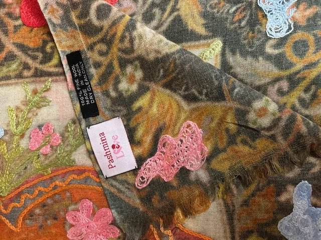 Beige multi floral fine wool Aari embroidered pashmina by Pashmina Love view 5