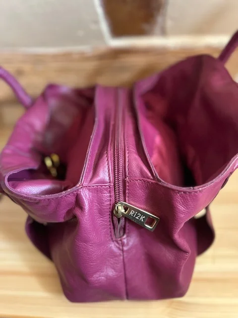 Ri2K raspberry leather top handle grab handbag view 8