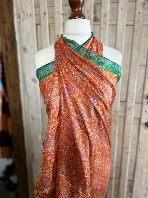 Pure silk burnt orange abstract print sarong/pario by Pashmina Love view 2