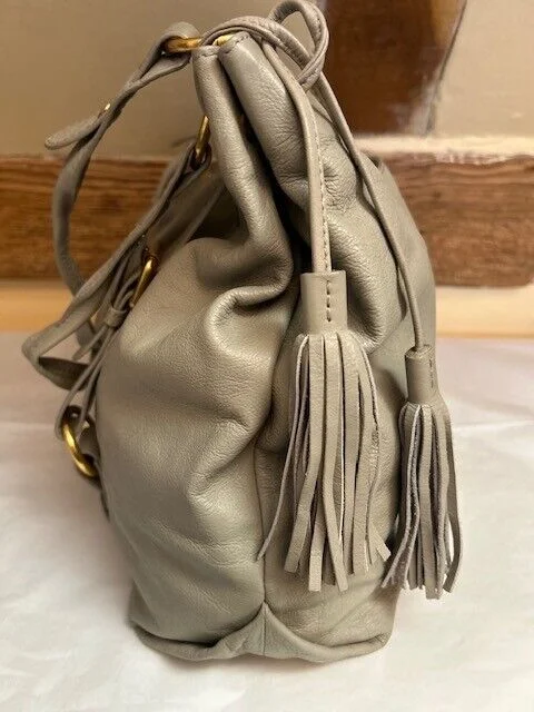 Grey Ri2K soft leather two strap bucket shoulder bag view 3