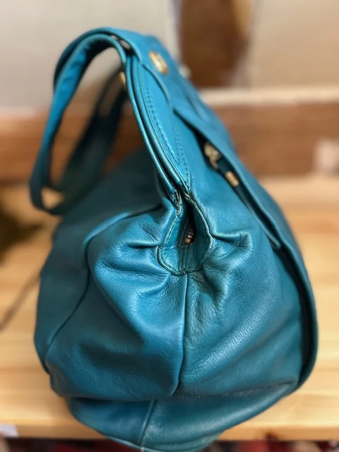 Lge Ri2K John Richmond dark teal leather top handle shoulder bag view 5