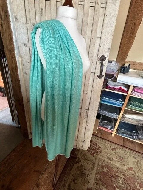 Duck Egg luxury pure merino wool herringbone shawl by Pashmina Love. view 3