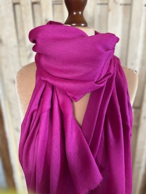 Magenta Pink lightweight wool & silk pashmina shawl by Pashmina Love view 2