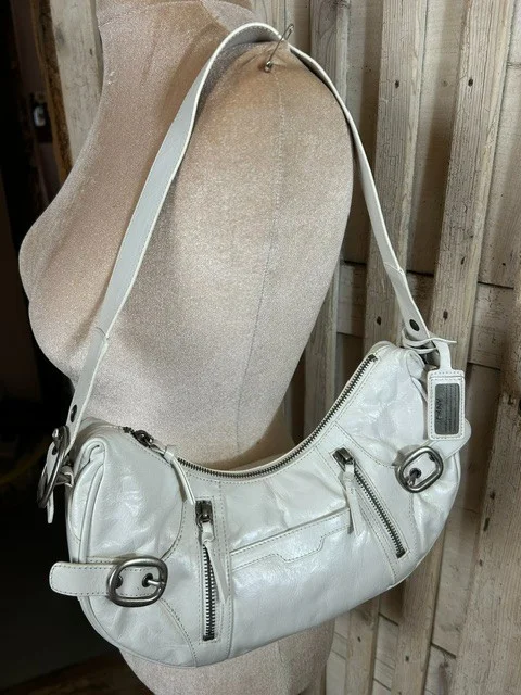 DKNY white leather east-west shape shoulder bag view 6