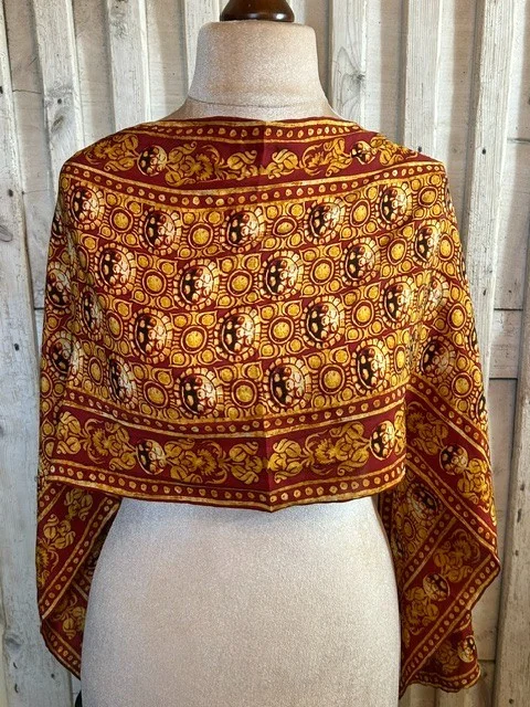 FOX & CHAVE burnt orange ethnic print pure silk long scarf view 6