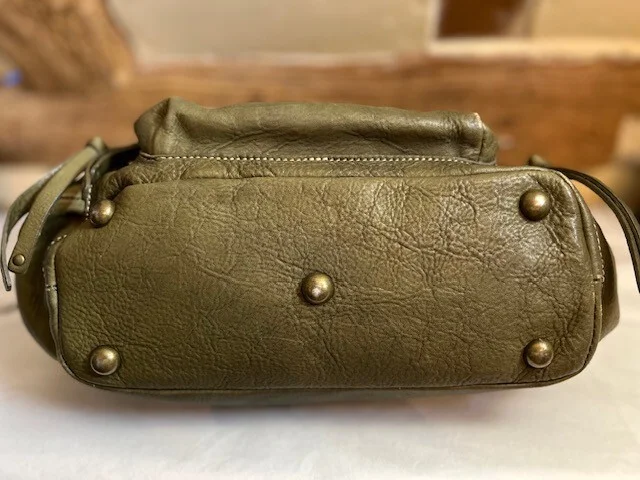 Large BLONDIE MANIA olive khaki rustic leather slouch sac boho hobo shoulder bag view 7